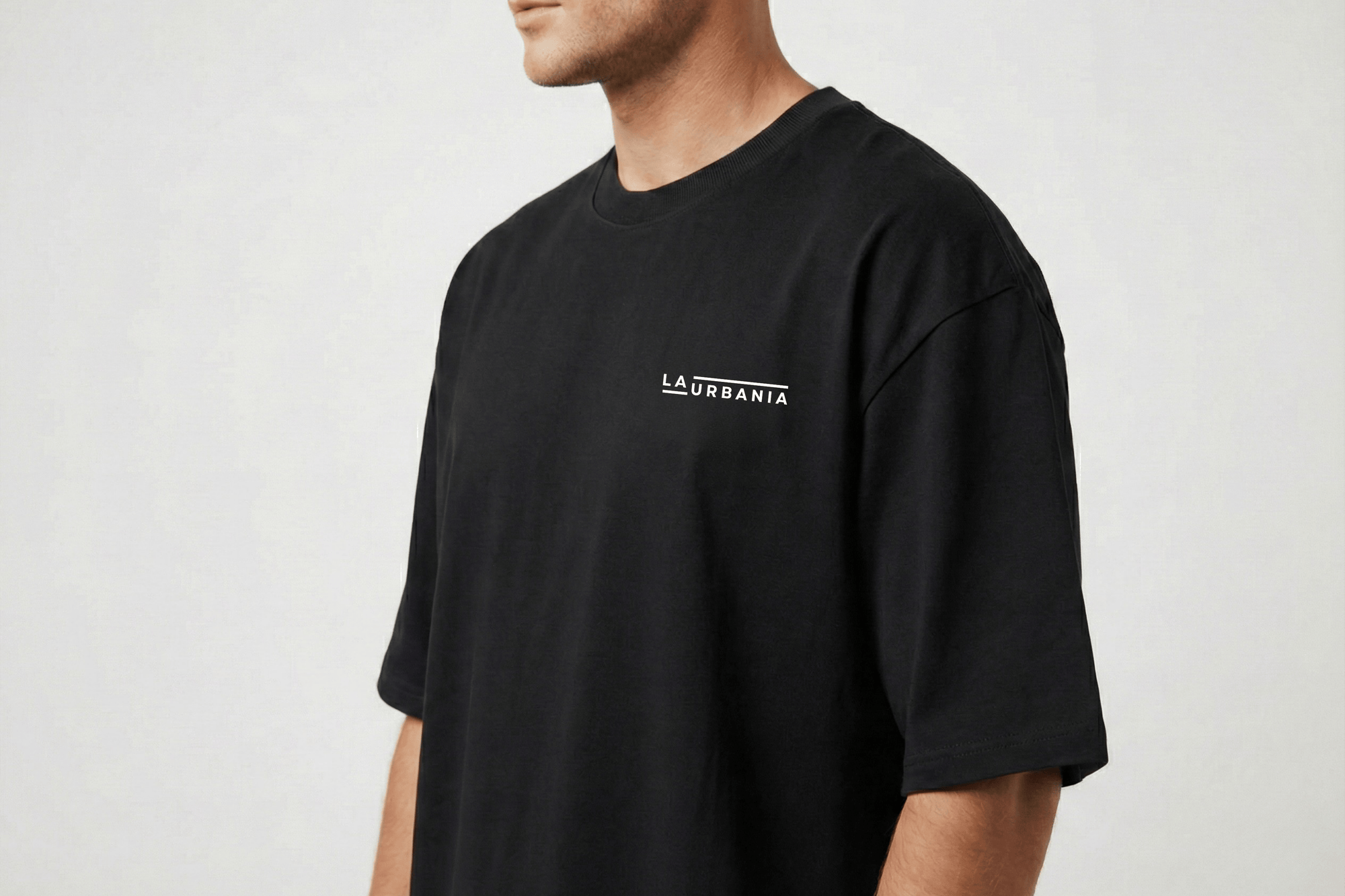 LaUrbania Jet Black oversized t-shirt side pose urban fit