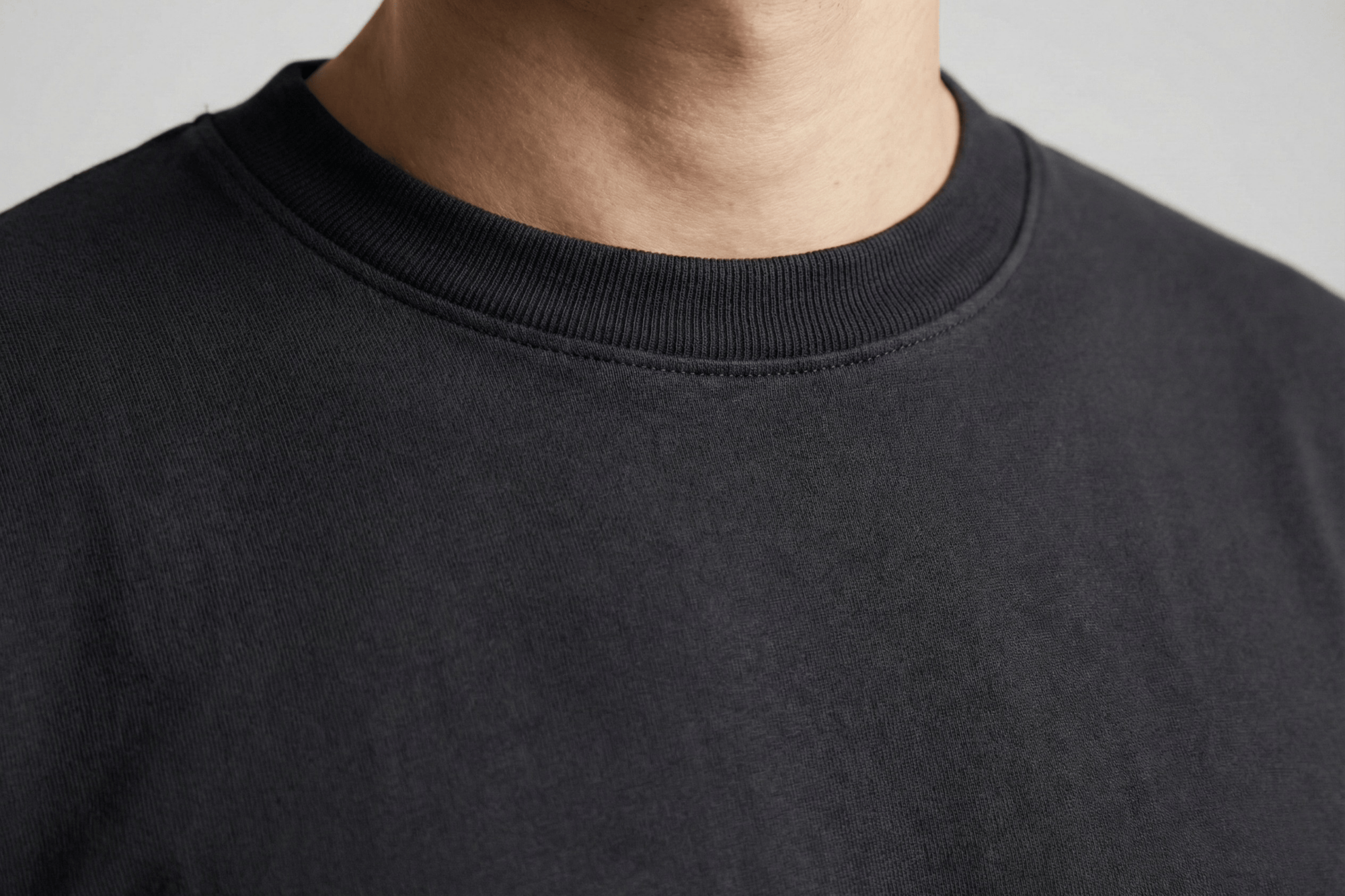 LaUrbania Jet Black oversized tee texture closeup SUPIMA cotton collar detail