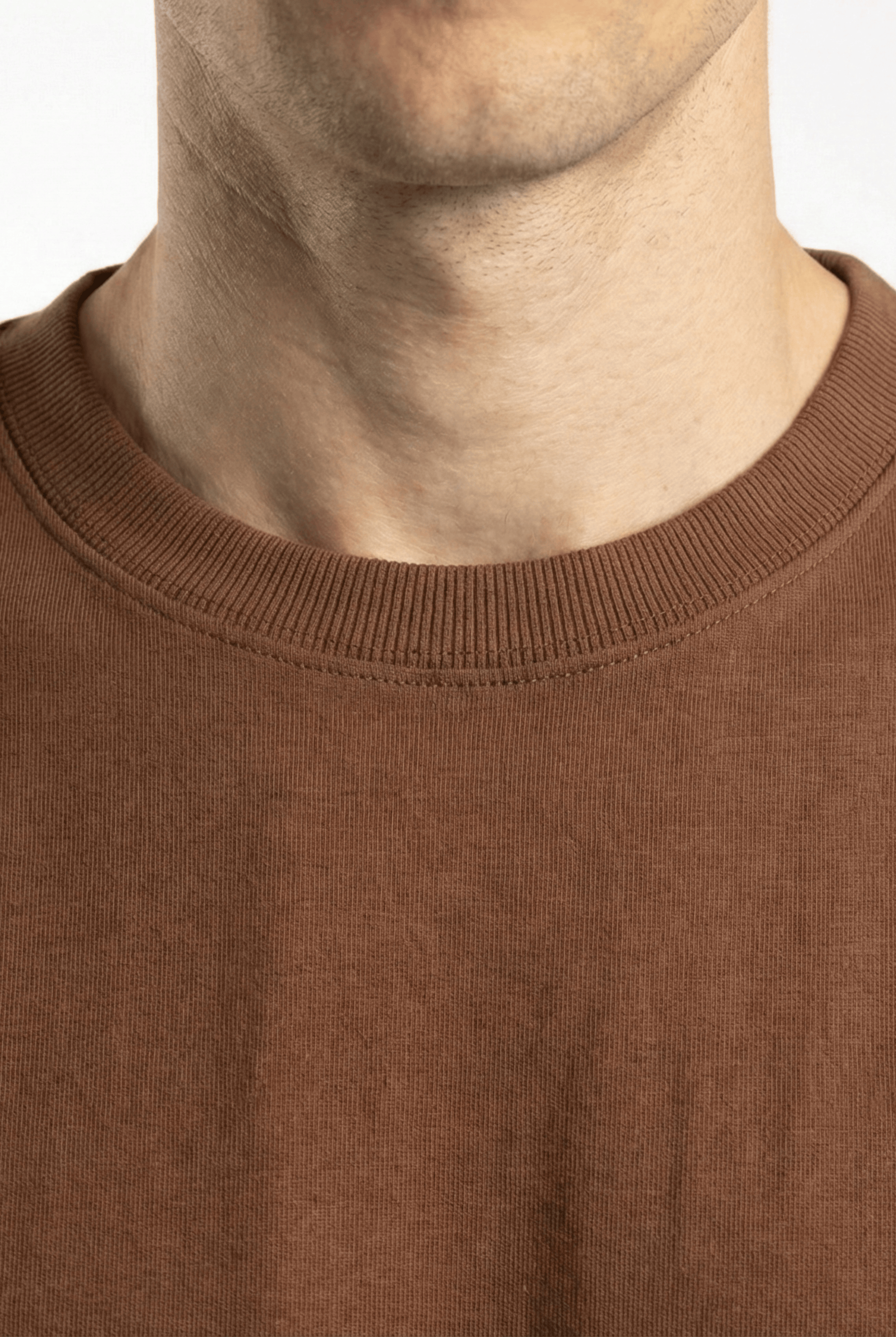 LaUrbania Mocha Mousse oversized tee texture closeup SUPIMA cotton collar detail