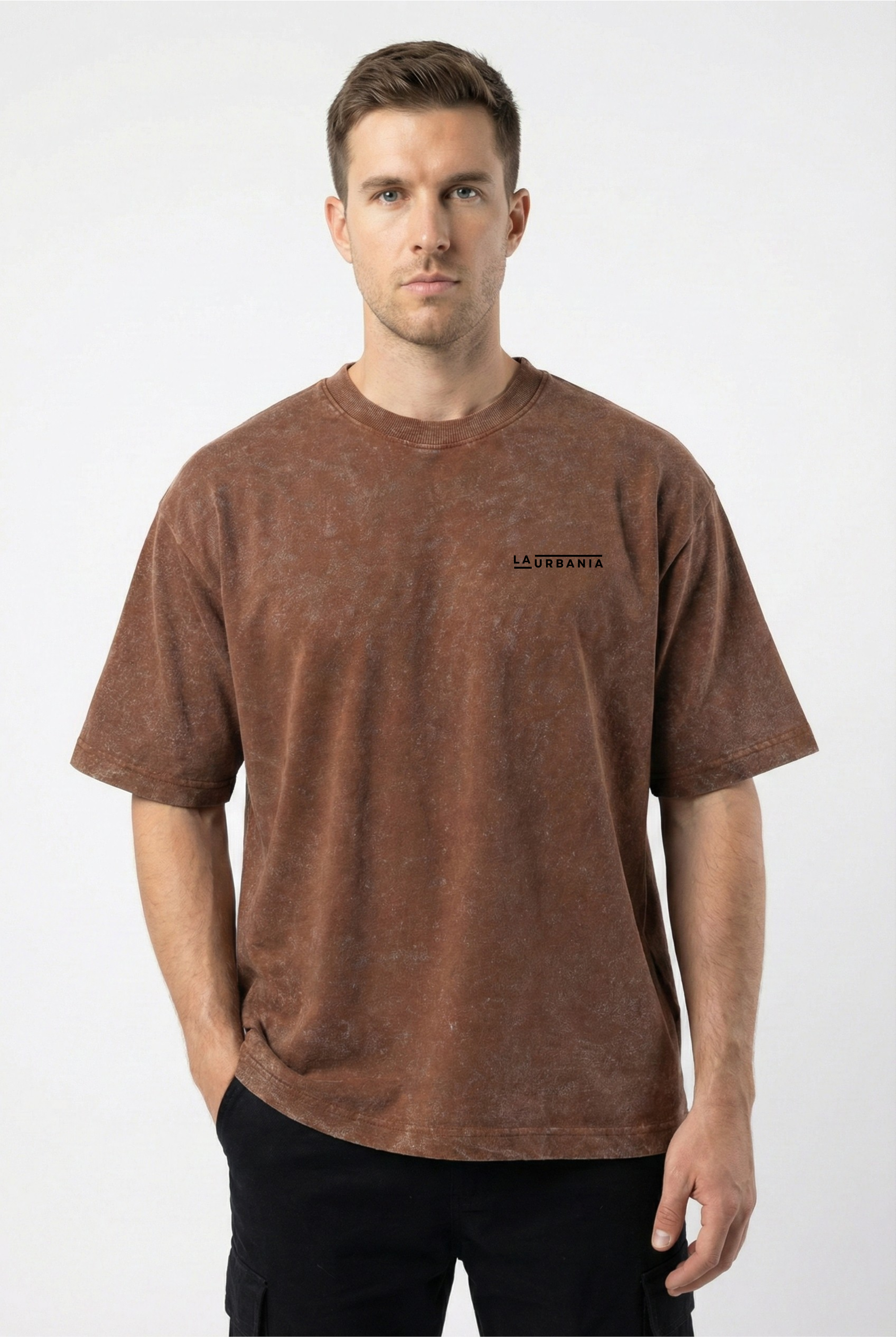 LaUrbania Mocha Mousse stone washed oversized tee upper body front view